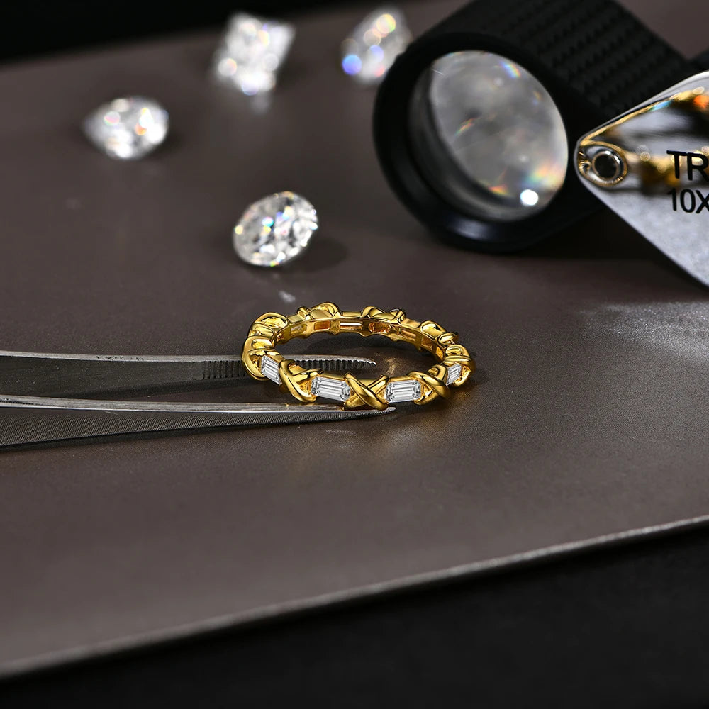 ATTAGEMS Moissanite Diamond Rings for Women Men D VVS1 Color Rectangle Cut S925 Sterling Silver Stackable Rings Wedding  Jewelry