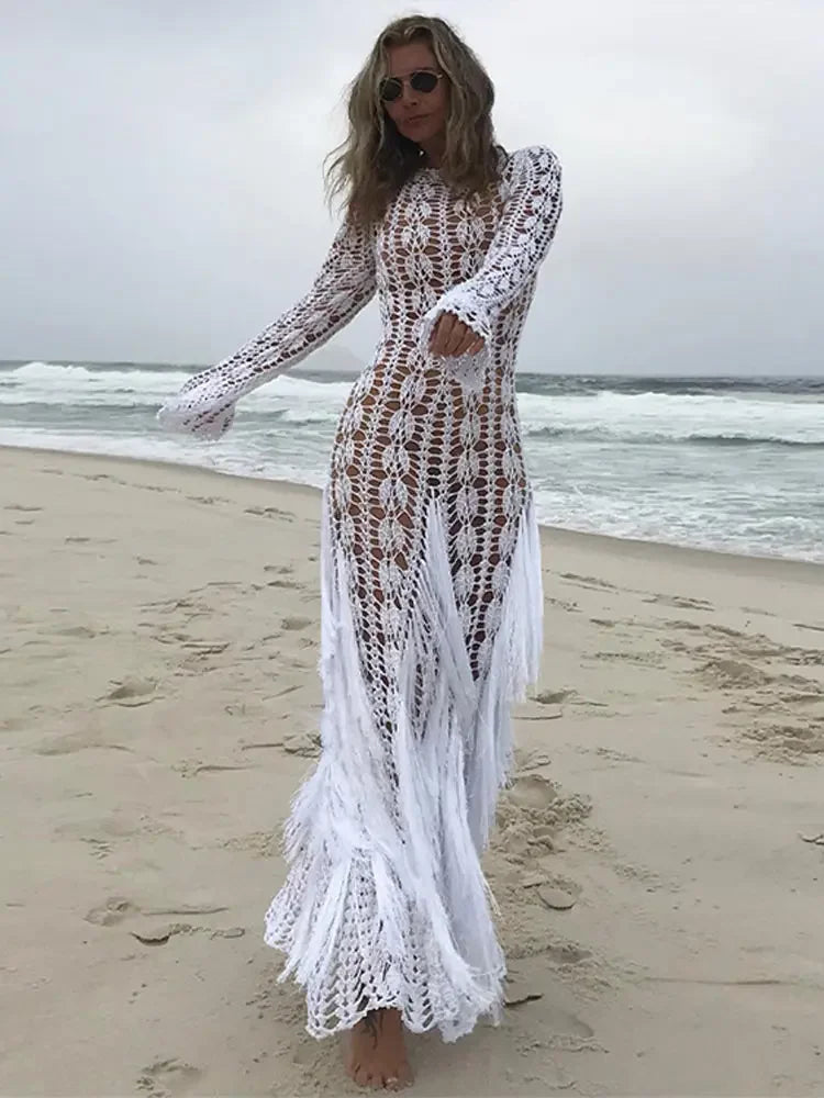 Resort White Crochet Maxi Dress LUXLIFE BRANDS