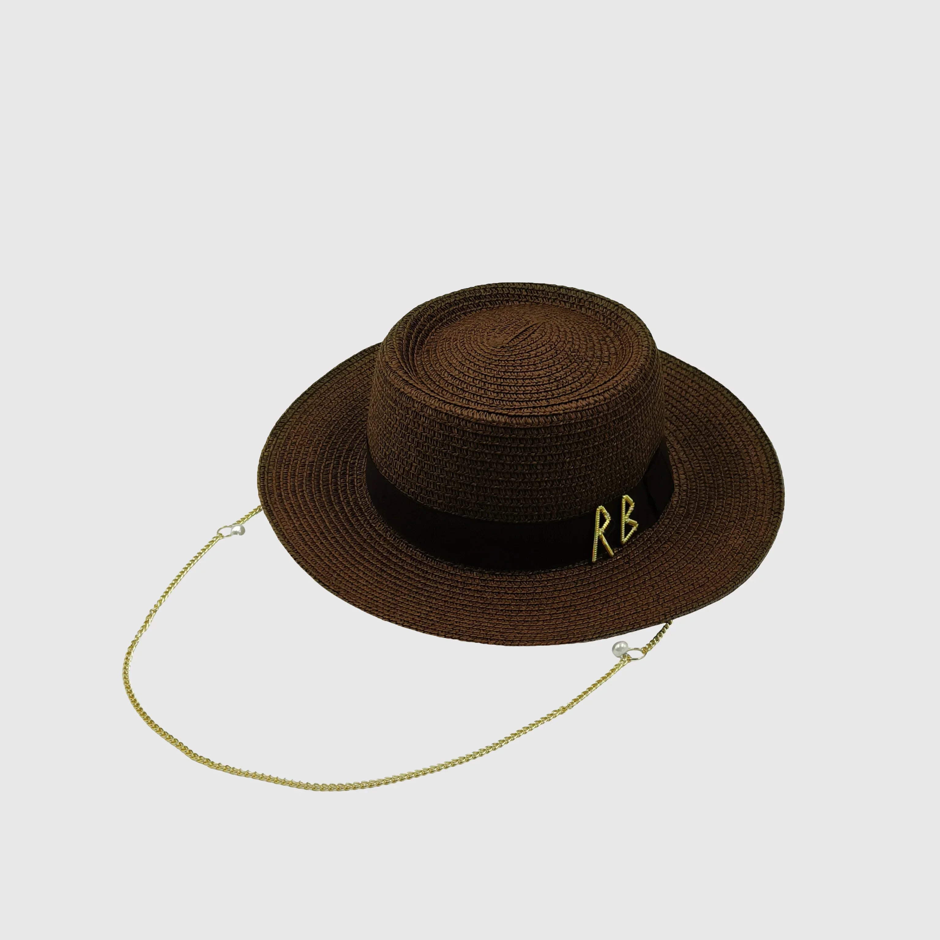 Designer French Elegant Women's Summer RB Letter Straw Hat Wide Brim Breathable Sun Protect Fashionable Beach Vacation Sun Hat Luxlife Brands