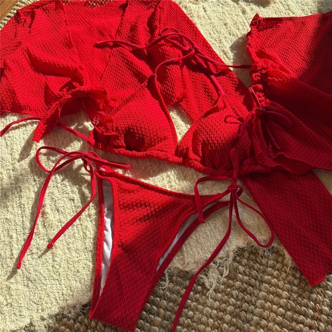 2025 Long Sleeve With Skirt Halter Bikini Women Swimwear Female Swimsuit Four-pieces Bikini set Bather Bathing Suit Swim V6358 Luxlife Brands