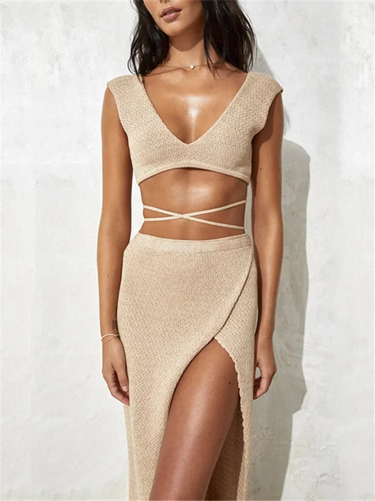 Summer Beach Bikini Top & Maxi Skirt LUXLIFE BRANDS