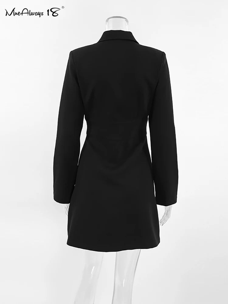 Mnealways18 Black Elegant Women Blazer Dress Notched Long Sleeves Business Dress Office Ladies Fit And Flare Dress Spring 2024