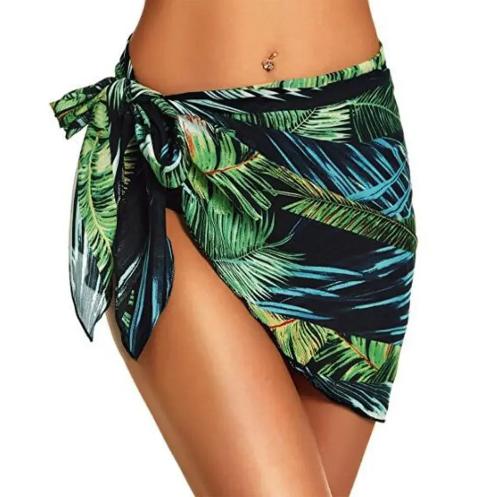 Summer Bikini Wrap Sheer Coverups Set Women Print Short Sarongs Swimsuit Beach Short Skirt Chiffon Scarf Cover Ups for Swimwear
