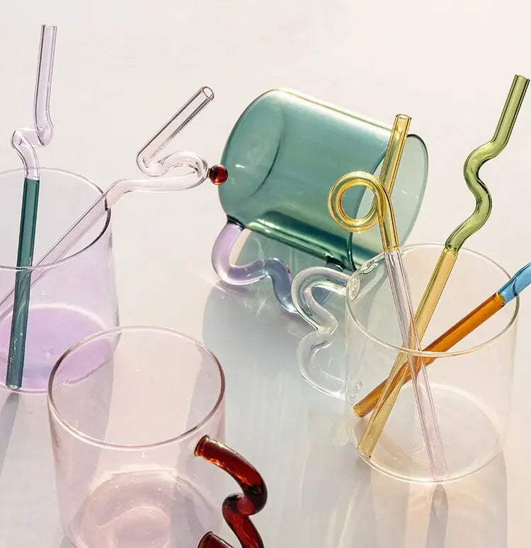 Colored Glass Cups Original Design Colorful Waved Ear Glass Mug Handmade Simple Wave Coffee Cup for Hot Water