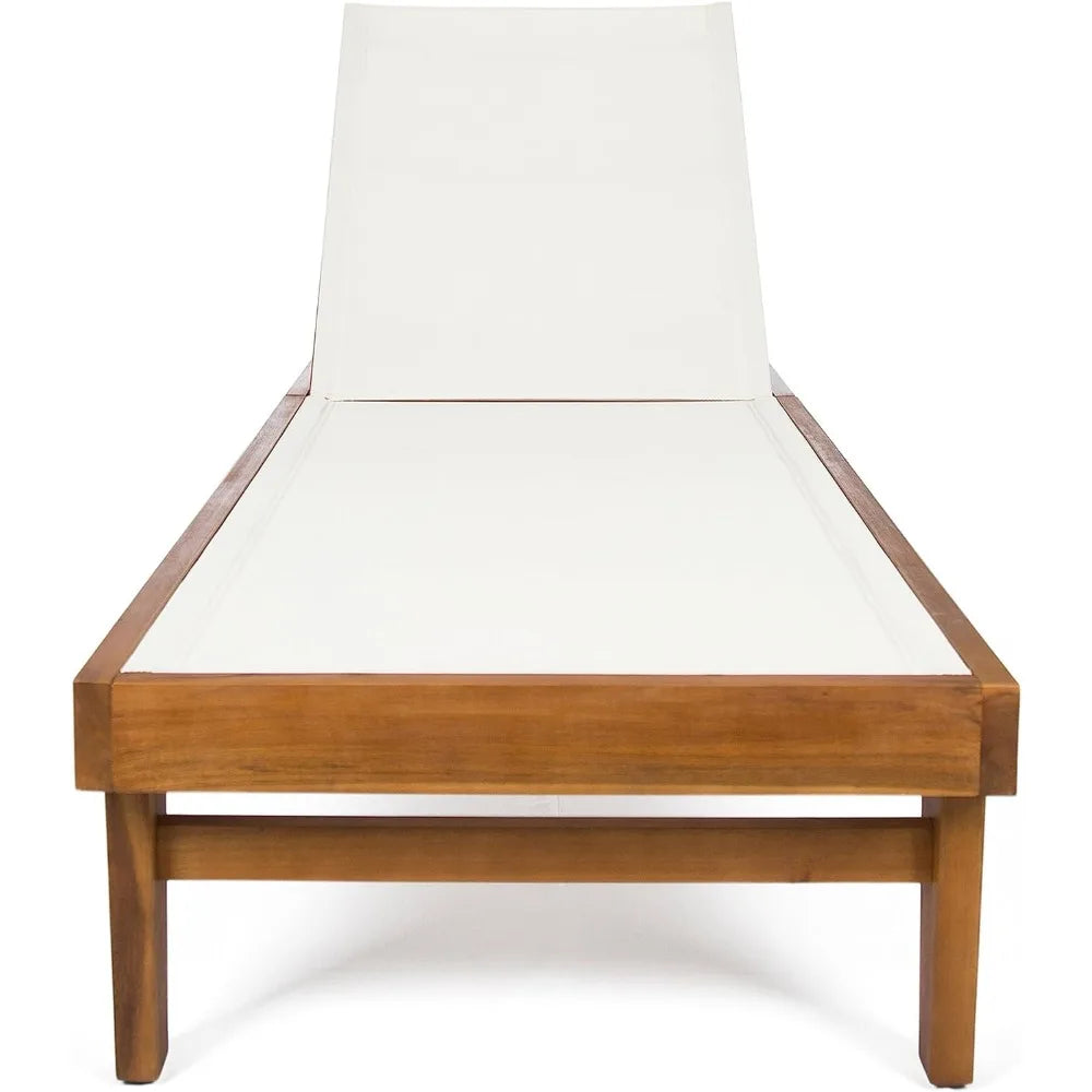 Christopher Knight Outdoor Chaise Lounge with Acacia Wood Frame, Teak Finish / White Mesh