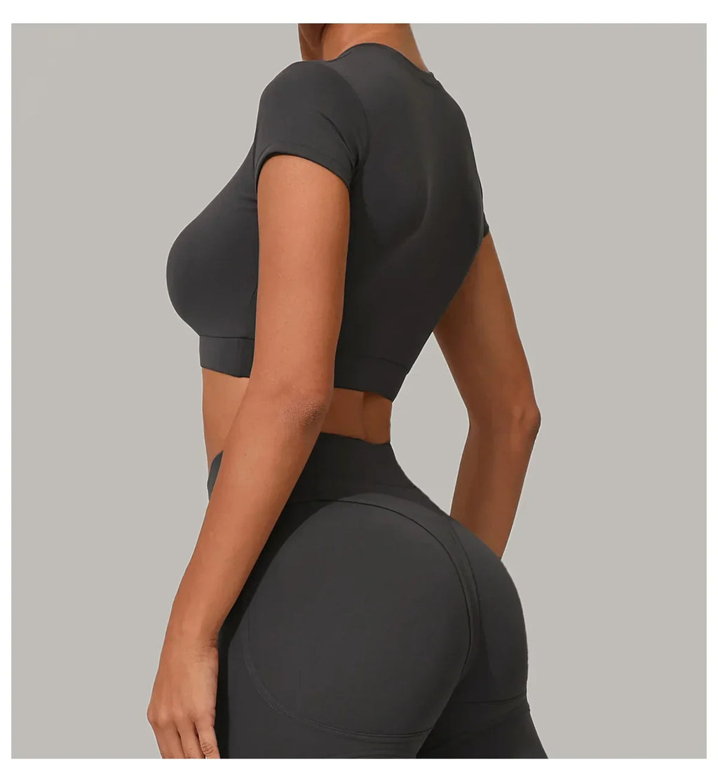 Yoga T-shirt Women's Short Sleeved Sports T-shirt Quick Drying Workout Short Sleeved Pilates Running Tights Exercise Fitness Top