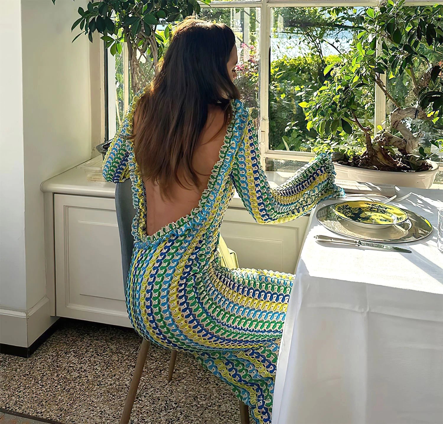 Sexy Backless Flare Sleeve Lace Knit Cut Out Party Beach Maxi Dress 2025 Summer Women Vacation Beachwear Swimsuit Cover Up A2815 Luxlife Brands