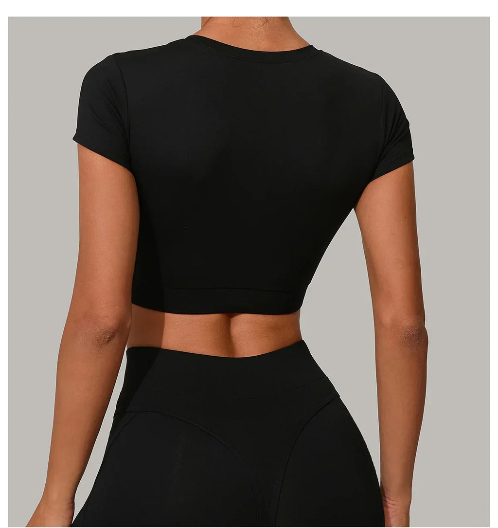 Yoga T-shirt Women's Short Sleeved Sports T-shirt Quick Drying Workout Short Sleeved Pilates Running Tights Exercise Fitness Top