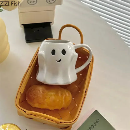 Cute Ghost Water Cup Creative Ceramic Mug Afternoon Tea Coffee Cup Breakfast Milk Cup Household Drinking Set Halloween Gift