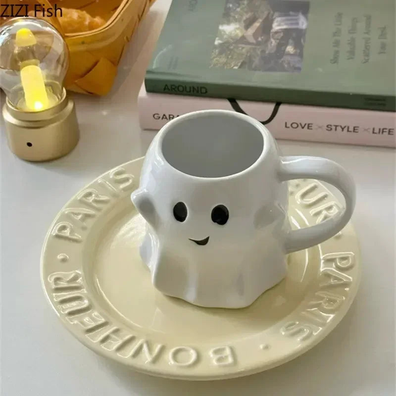 Cute Ghost Water Cup Creative Ceramic Mug Afternoon Tea Coffee Cup Breakfast Milk Cup Household Drinking Set Halloween Gift