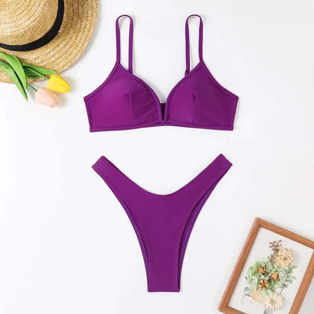 Hot Sale Of The Season New Pure Color Sexy Quick Dry Tight Bikini Swimwear for Holiday Hot Girl Cross-Border Bikini Set Women's Luxlife Brands