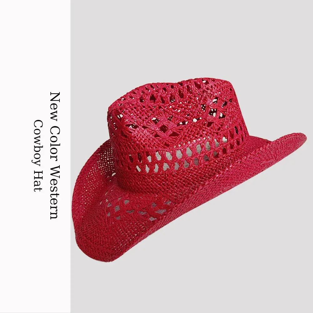 Melesh Western Women's Mint Green Cowboy Hat Straw Cowboy Hat Plasticity Strong Wide Brim Sunshine Beach Western Cowboy Hat