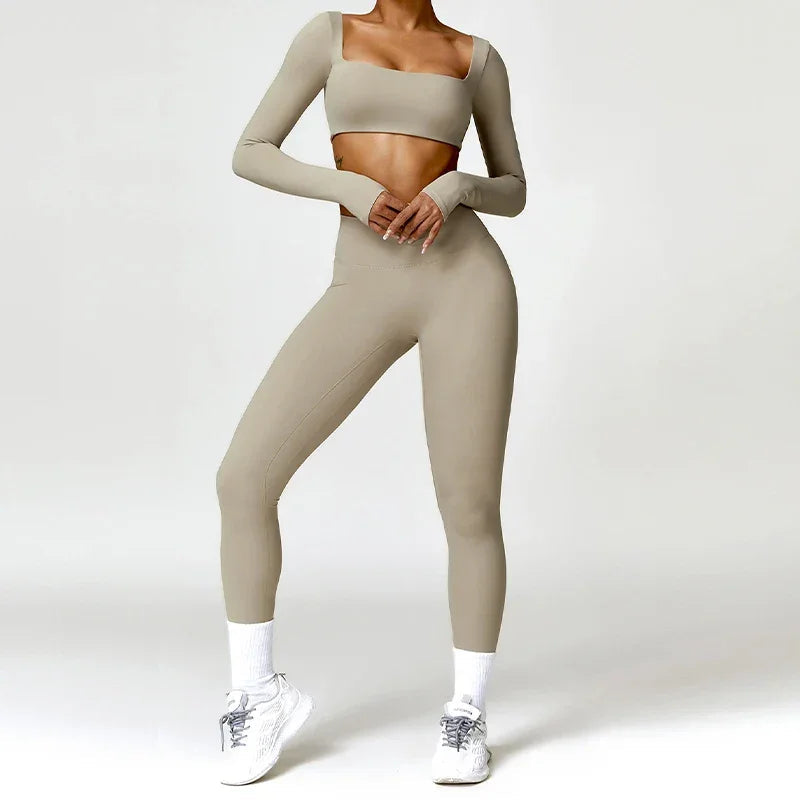 New Long sleeve Shirt Sports Set Women Fitness Tights Yoga Set Crop Top Running High Waist Gym Set Womens Outfits Yoga Clothing Luxlife Brands
