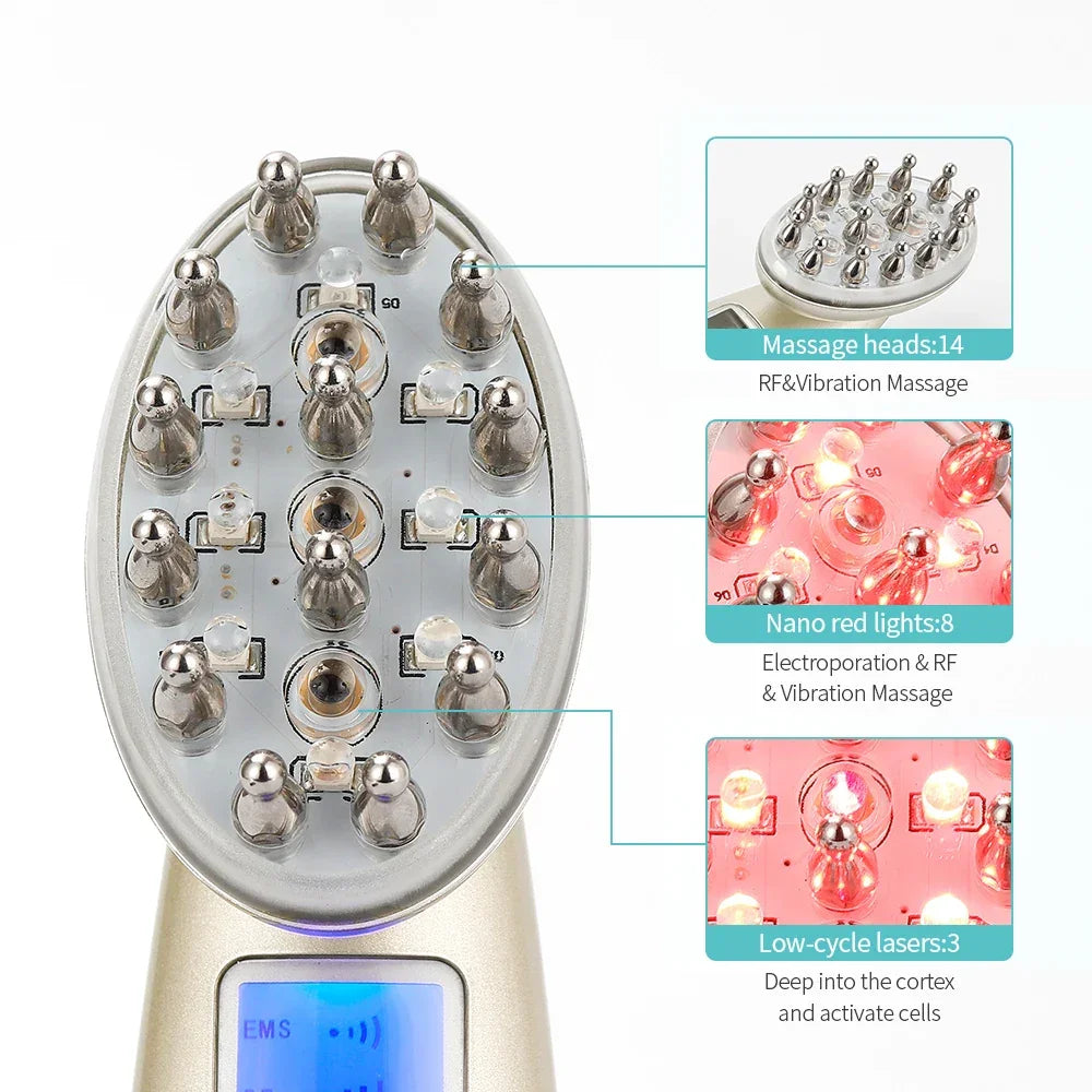 RF Laser Hair Growth Comb Massage Nano Anti Hair Loss Treatment Infrared Red Light EMS Vibration Massager Hair Care Hair Brush LUXLIFE BRANDS