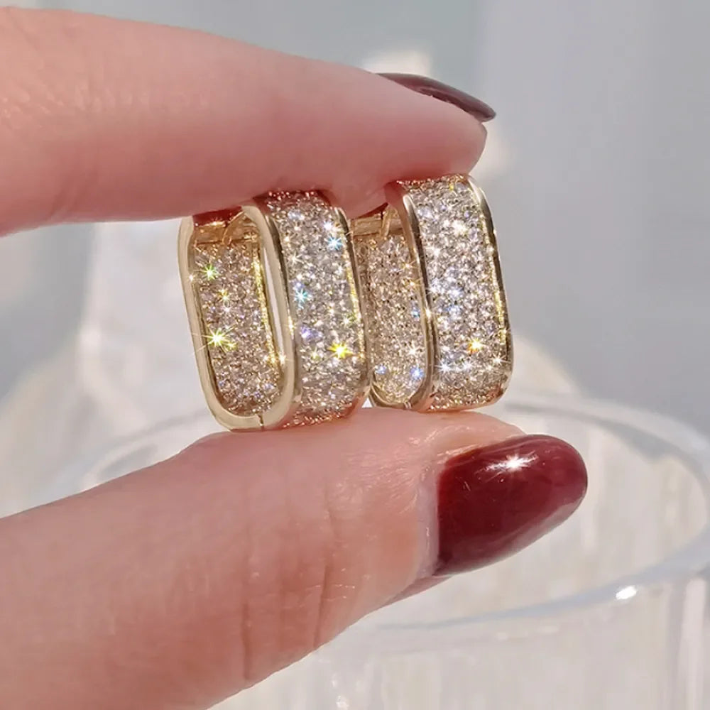 Huitan Korean Fashion Paved CZ Hoop Earrings for Women Metal Silver Color/Gold Color Simple Versatile Girls Earrings Hot Jewelry LUXLIFE BRANDS