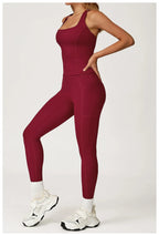 Hearuisavy 2Pcs Woman's Sports Set Naked-Feel Racerback Sports Tops Gym Tank Top Female Breathable High Waist Fitness Yoga Pants Luxlife Brands