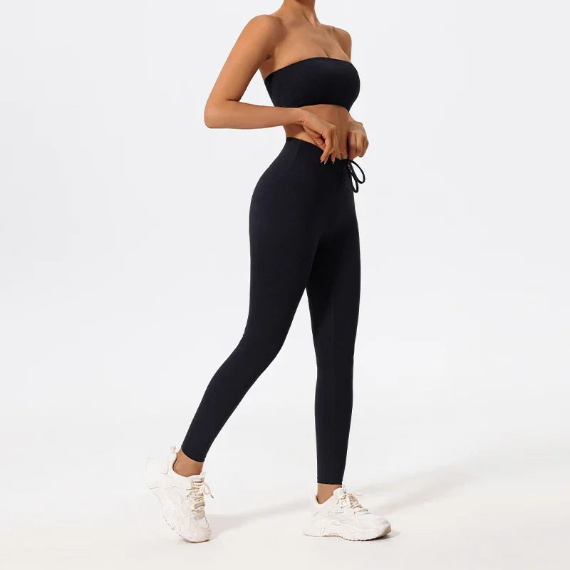 Ctenkevet Women Strapless Bra Suits Gym Workout Yoga Outfit Female Fitness Crop Top Outdoors Activewear Women Underwear Set