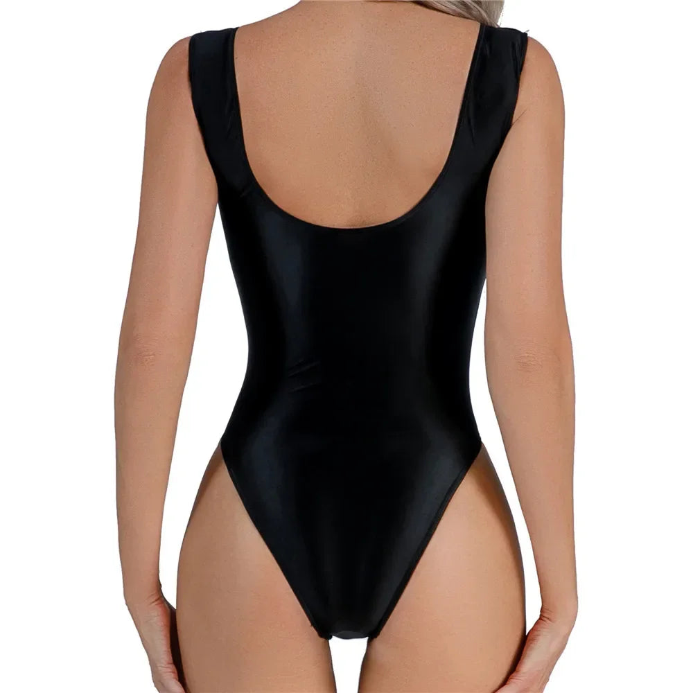 Summer Sleeveless High Cut Sexy Bodysuit Women Sexy Backless One-piece Rompers Female Tank Tops Bodysuit Stretch Bikini Swimwear