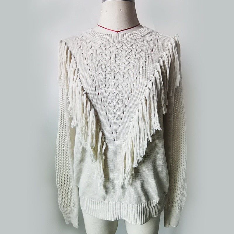 TEELYNN Vintage Knitted Tassel Pullovers Sweater for Women Boho Loose Jumper Outwear Casual Long Sleeve Sweaters Autumn 2022