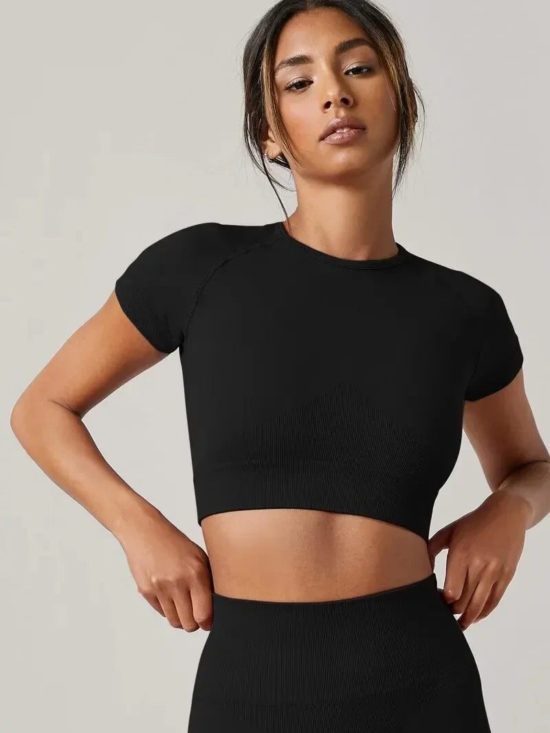 Women Yoga Top Seamless Sport T Shirts Fitness Clothes Short Sleeve Yoga Shirt Gym Top Running Active Wear Sport Top Luxlife Brands