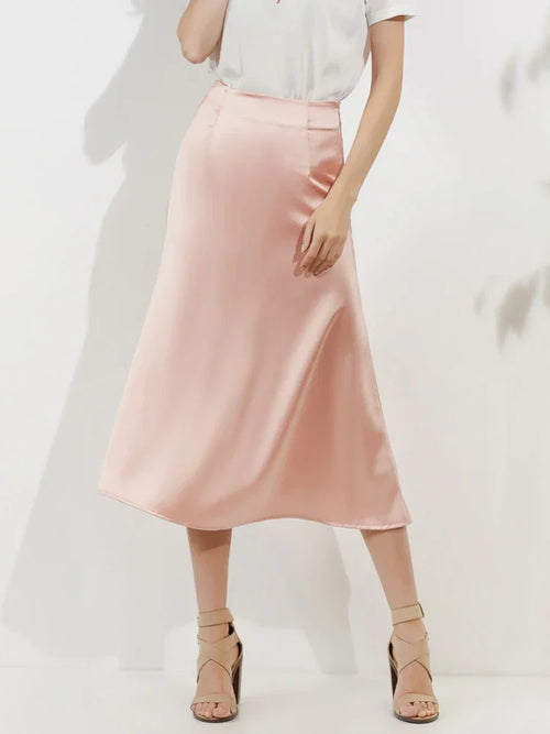 Silk Satin Skirts for Women Korean Style Champagne Office High Waist A-line Skirt Fashion Elegant Solid Long Pencil Skirt 2024 LUXLIFE BRANDS
