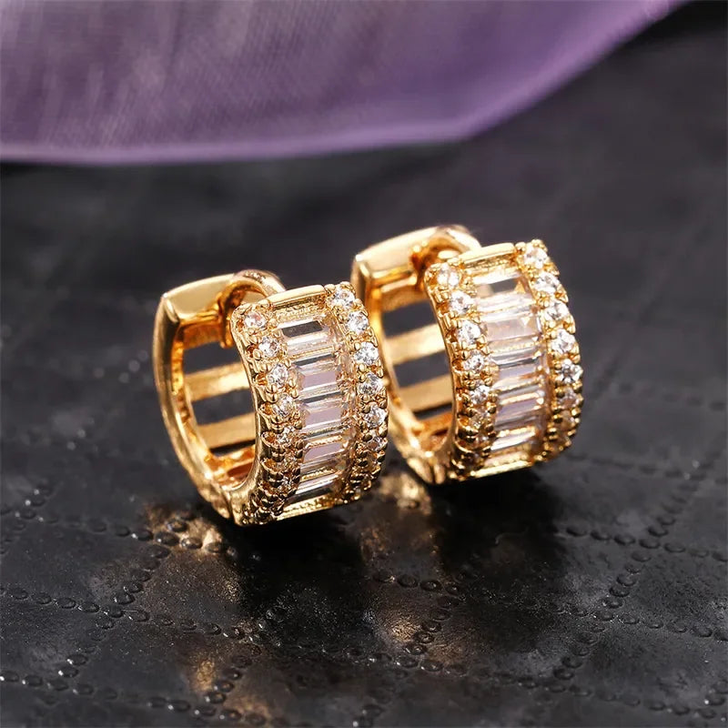 Huitan Fashion Women's Hoop Earrings with Sparkling Cubic Zirconia Fancy Female Ear Accessories Good Quality Wholesale Jewelry LUXLIFE BRANDS