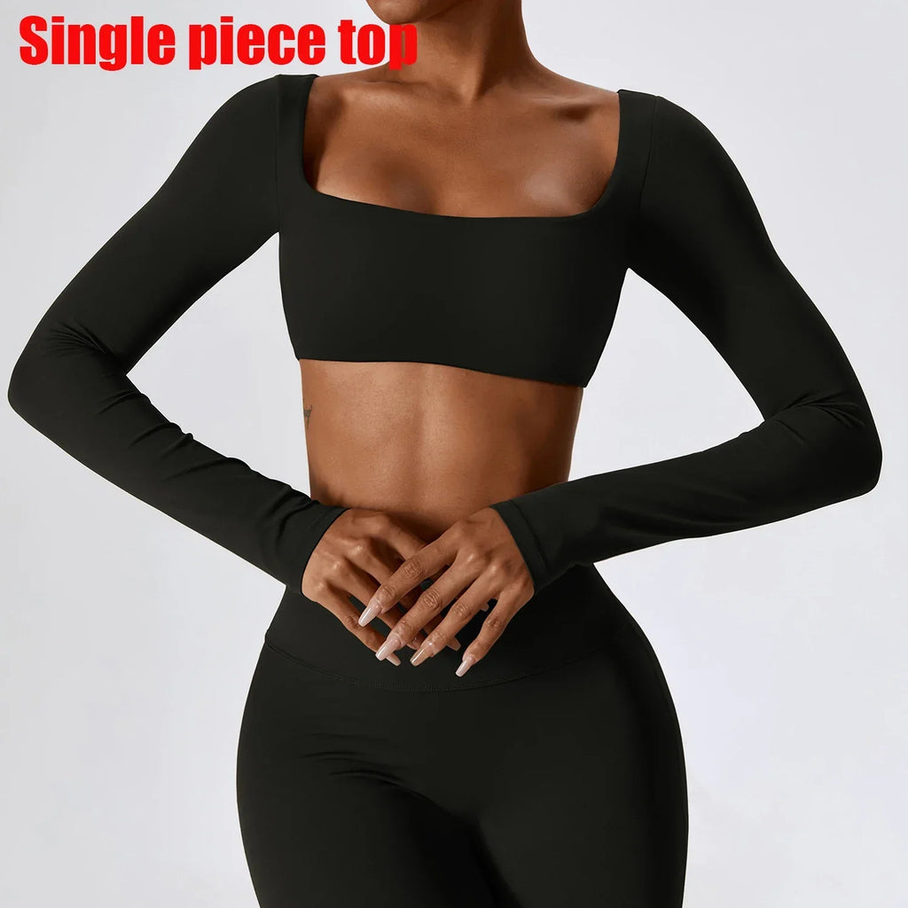 Yoga Shirts Fitness Long Sleeve Women Sport Crop Top Women Square Neck Gym Top Yoga T-Shirt Clothing Casual Quick Dry Sportswear