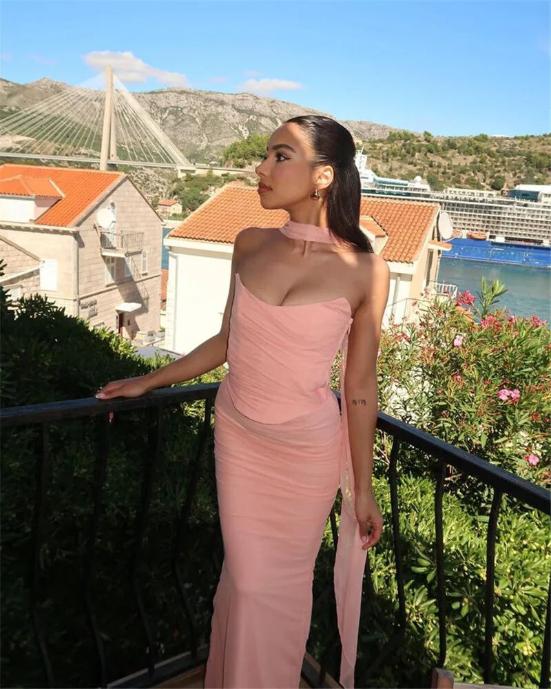 Mozision Wine Red Sexy Two Piece Sets Women Neckerchief Strapless Crop Tops And Maxi Skirt Sets Club Party Skirt Two Piece Sets Luxlife Brands