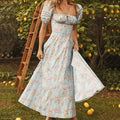 Sexy Backless New Women's Clothing Elegant Floral Dress Spring Summer Retro Puff Square Tie Tie Decorative Red Tie Chic Dress Luxlife Brands