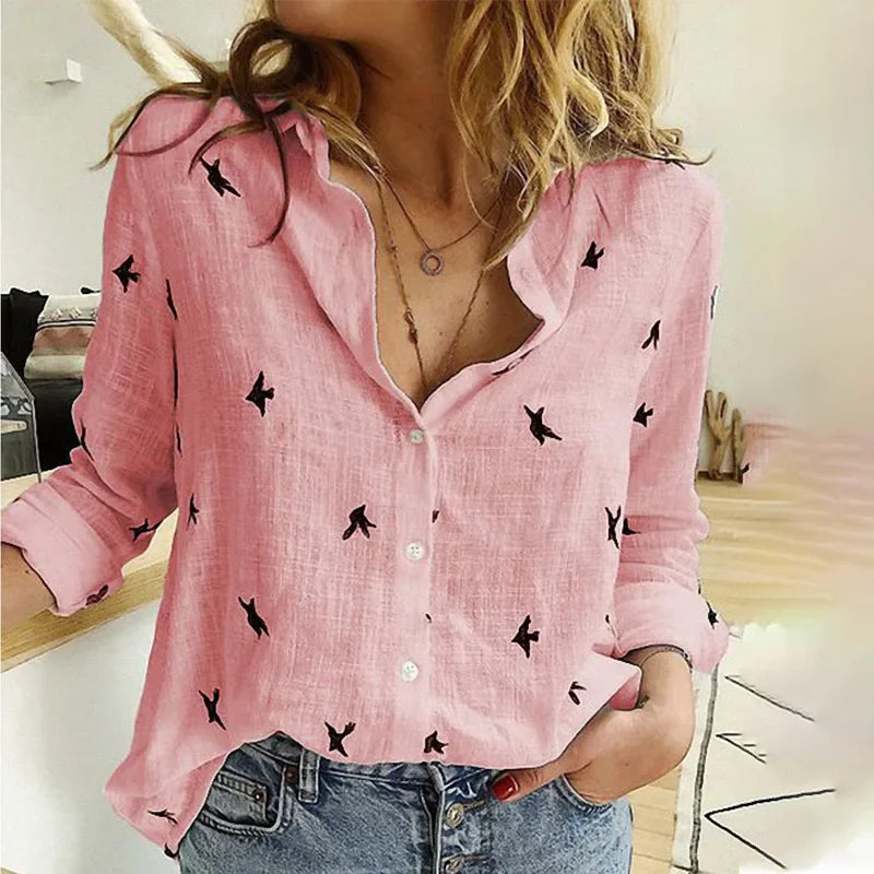Fashion Women's Print Shirt Women's Long Sleeve Top Cotton Office 2024 Spring Summer Casual Loose Top Large 5XL Luxlife Brands
