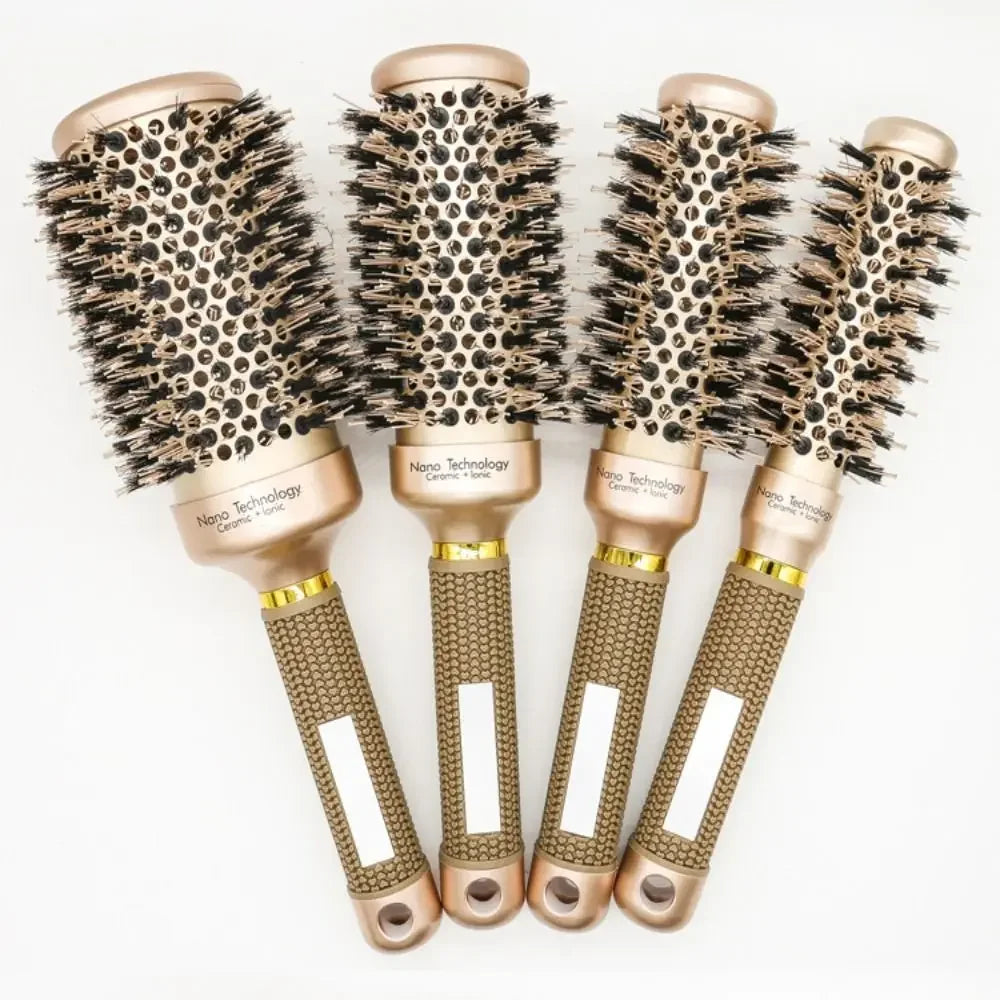Boar Bristle Hairbrush Styling Tool Curling Blow Dry Ceramic Hairbrush Straight Hair Curls Round Ionic Hair Brush Hair Care LUXLIFE BRANDS