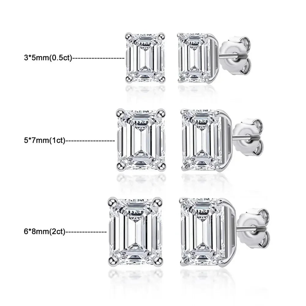 Emerald Cut Moissanite Earrings for Women 0.5 - 2ct D Color Lab Grow Diamond with GRA s925 Sterling Silver Trendy Stud Earring Luxlife Brands