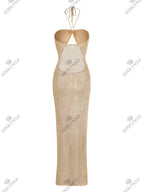 Sexy Knit Halter Neck Cut Out Beach Maxi Dress 2025 Summer Swimsuit Cover Up Women's Solid Colour Vacation Party Outfit K232 Luxlife Brands