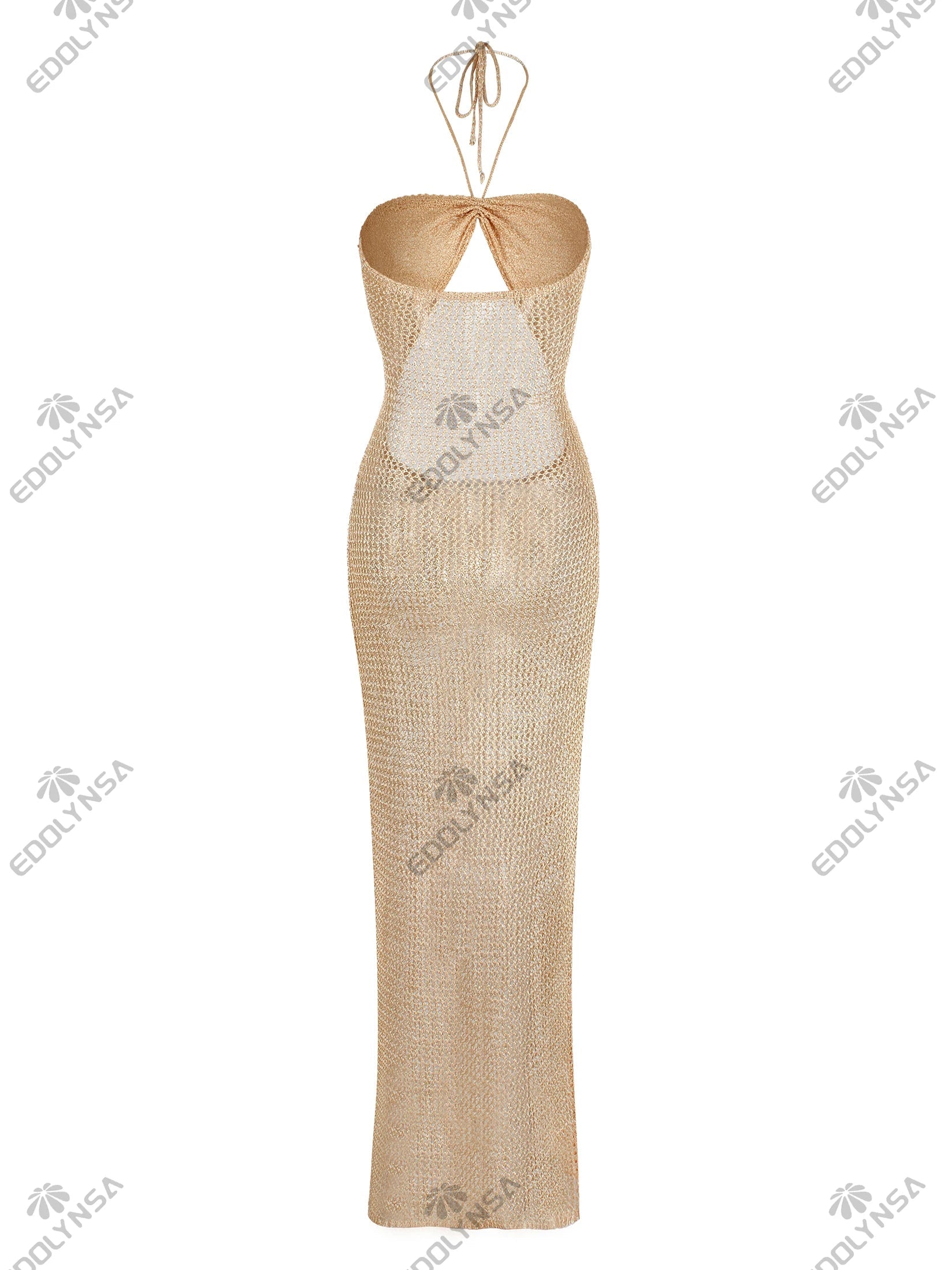 Sexy Knit Halter Neck Cut Out Beach Maxi Dress 2025 Summer Swimsuit Cover Up Women's Solid Colour Vacation Party Outfit K232 Luxlife Brands