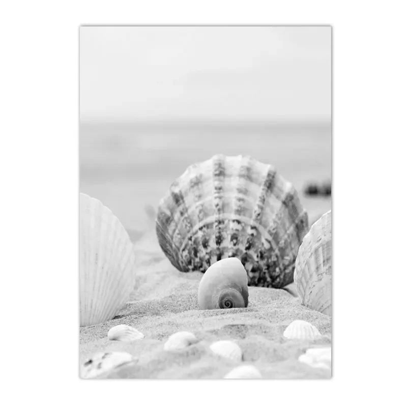 Sea Beach Waves Canvas Poster Black And White Wall Paintings Coconut Tree Art Prints Shell Starfish Print Pictures Bedroom Decor