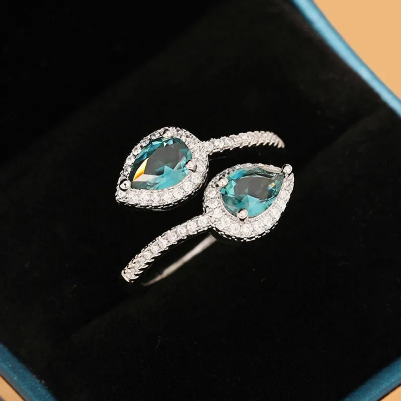 Ocean Eyes 925 Sterling Silver Blue Zircon Adjustable Ring LUXLIFE BRANDS