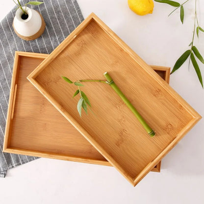 Bamboo Wooden Tea Tray Rectangular Solid Wood Serving Tray Kung Fu Tea Cup Tray With Handle Wooden Dinner Bread Fruit Food Plate