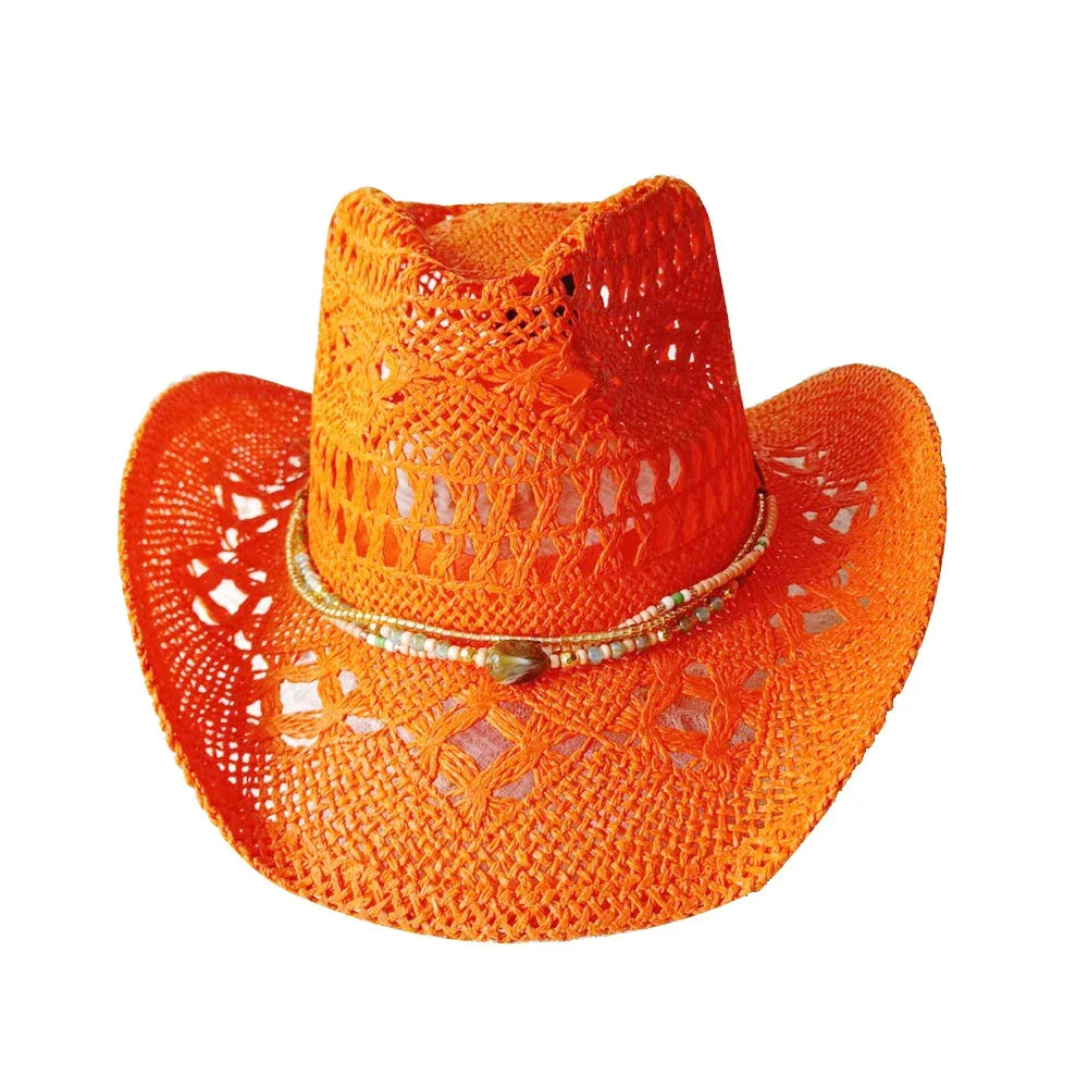 Melesh Western Women's Mint Green Cowboy Hat Straw Cowboy Hat Plasticity Strong Wide Brim Sunshine Beach Western Cowboy Hat