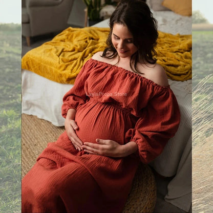 Boho Linen Maternity Photo Shoot Dress