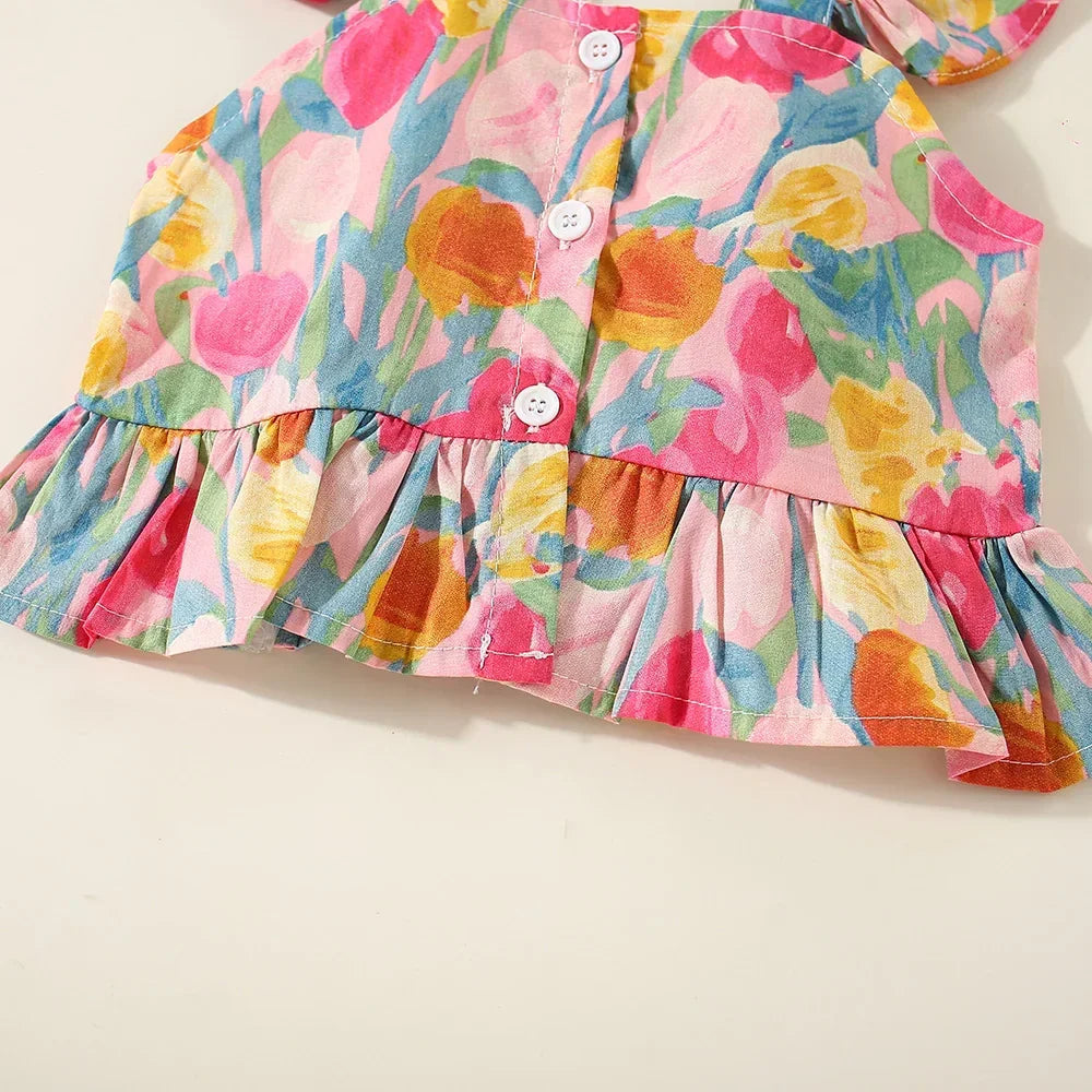 (0-3 Years Old) Summer Baby Girl Flower Small Flying Sleeve Top And Shorts Set Cute Beach Set For Girls Luxlife Brands