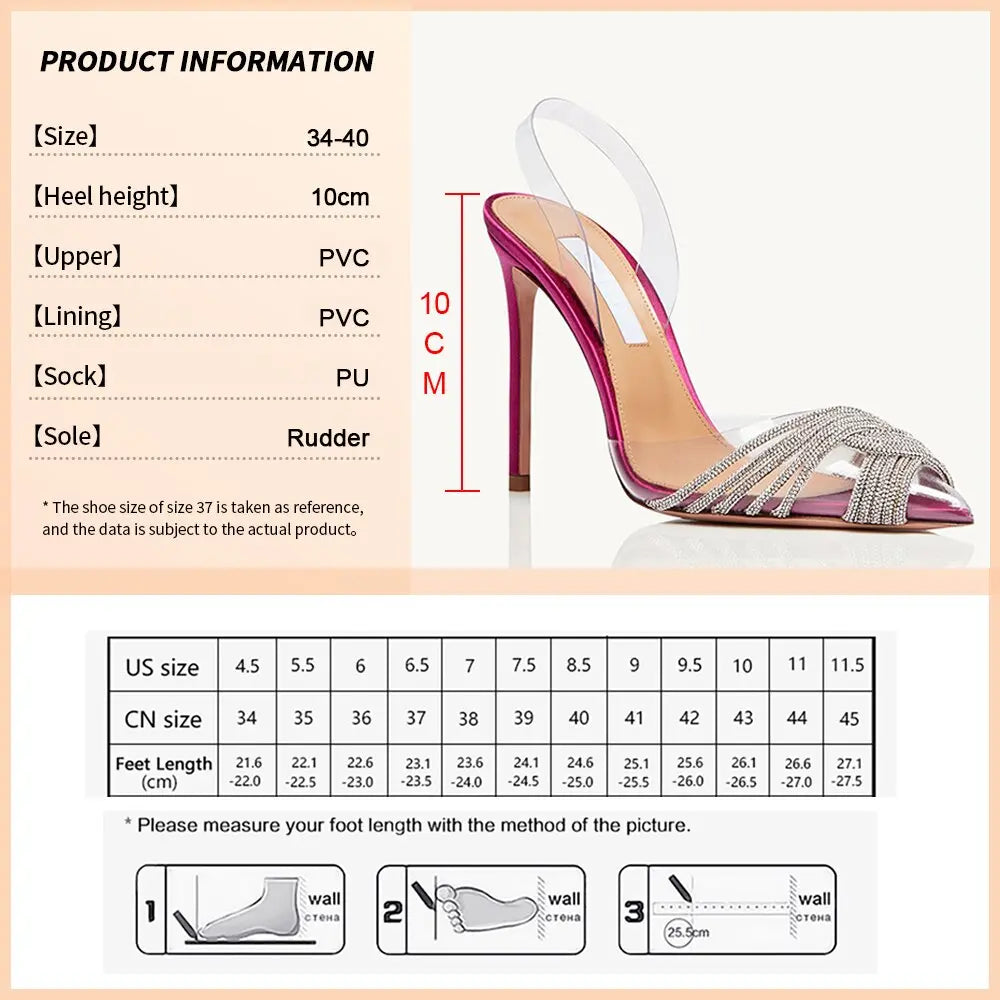 GOGD New 2022 Fashion Women Pumps Sandals Summer Sexy High Heels Rhinestones Elegant Pointed Toe Transparent PVC Party Shoes