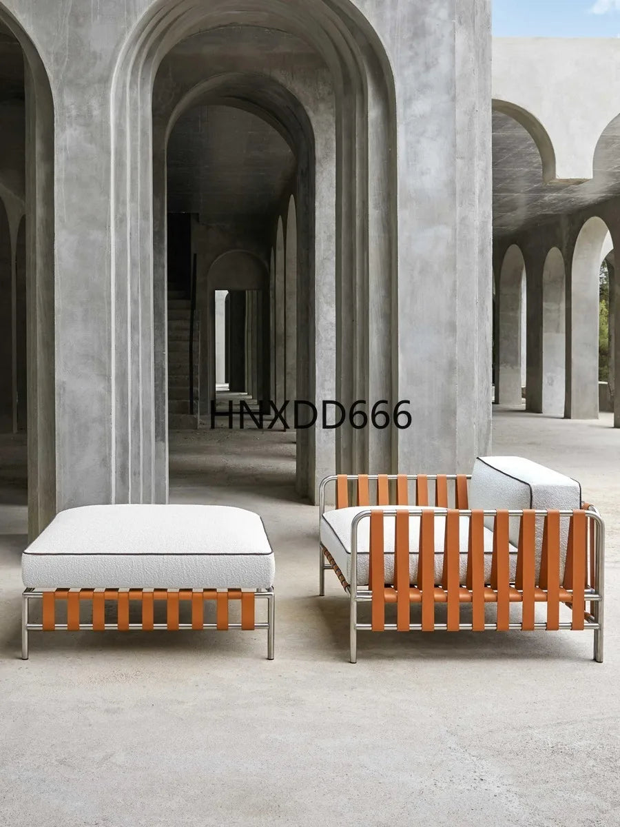 Outdoor stainless steel sofa rattan courtyard villa rain and sun coffee table combination