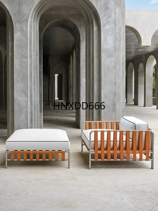 Outdoor stainless steel sofa rattan courtyard villa rain and sun coffee table combination