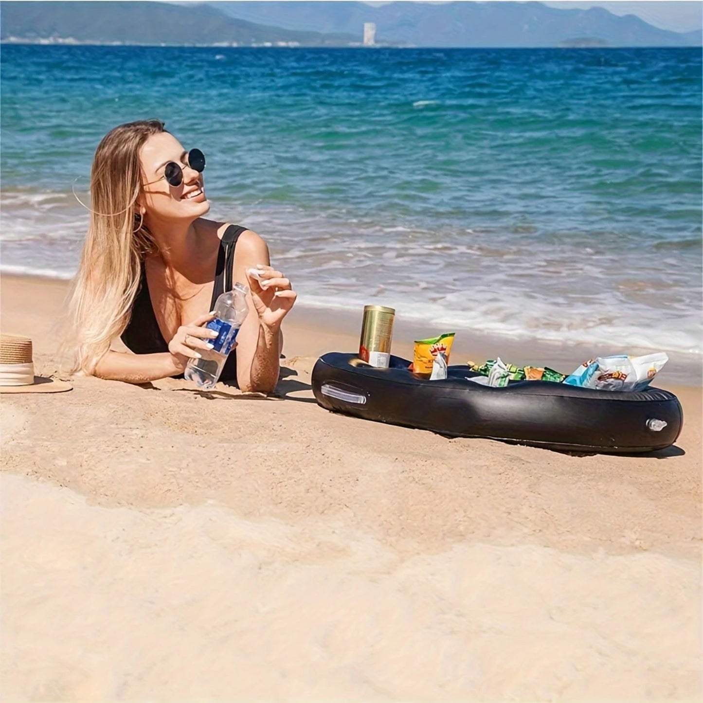 Black Pool Party Inflatable Cooler, Cup Holder and Tray