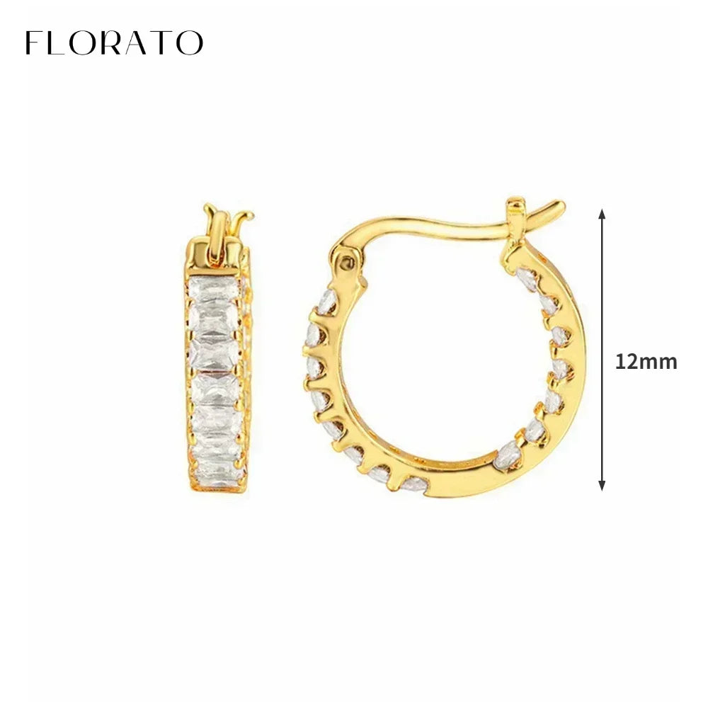 Luxury white crystal zircon earrings 925 sterling silver ear needles Hoop gold earrings For women Fashion Luxury Wedding Jewelry