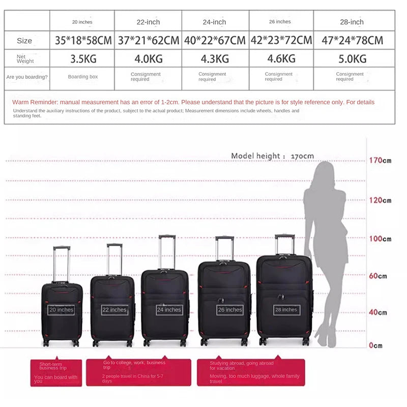 30" Large Capacity Black Luggage Waterproof Durable Trolley Case Oxford Cloth Detachable Spinner Wheel 20" Password Suitcase