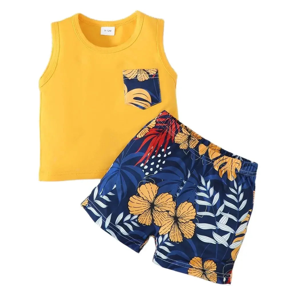 3-24 Months Infant Baby Boy Clothes Set Summer Sleeveless Pocket T-shirt Shorts 2PCS Toddler Boy Casual Outfit Suit Beach Set Luxlife Brands