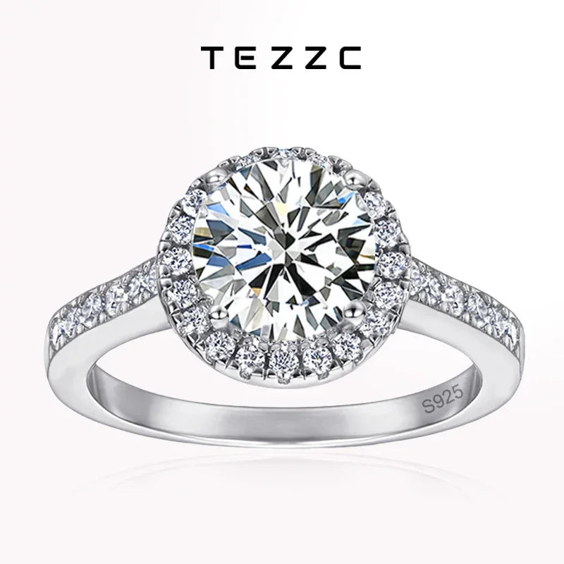 Tezzc 2ct Moissanite Halo Engagement Ring For Women S925 Sterling Silver Wedding Rings With certificate Fine Jewelry Wholesale
