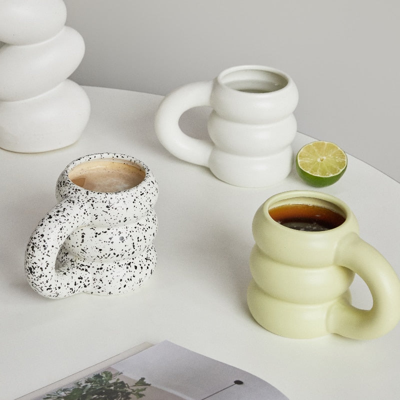 Creative Water Cup Ceramic Mug Nordic Coffee Cups with Big Handrip Colored Ceramics Big Juice Mugs