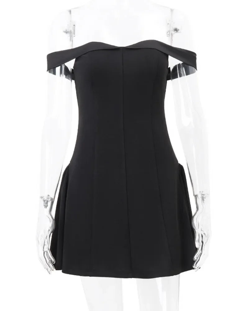 JULISSA MO Elegant Women's 2024 New Off-shoulder A Line Solid Backless Mini Dress For Femme Sexy Party Clubwear Evening Dress LUXLIFE BRANDS